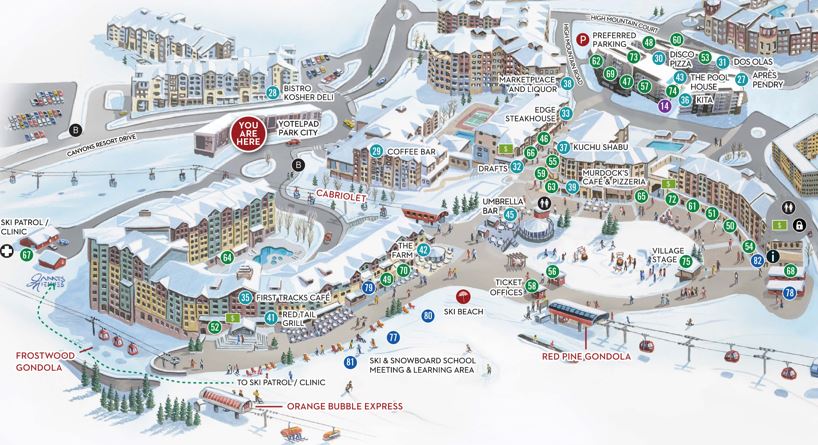 Canyons Village map showing Canyon Haus location