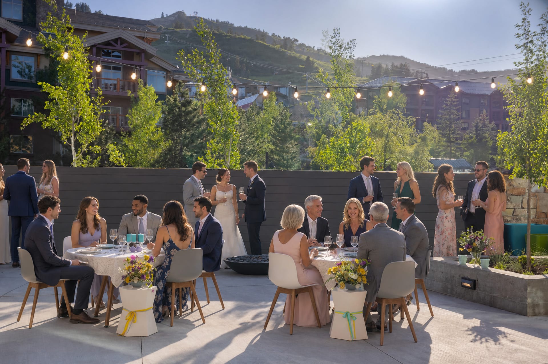 Wedding reception on the backyard patio at Canyon Haus in Park City